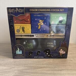 Harry Potter Color Changing Hot Cocoa Set Stir Wands Cauldron Drinking Mugs NIP